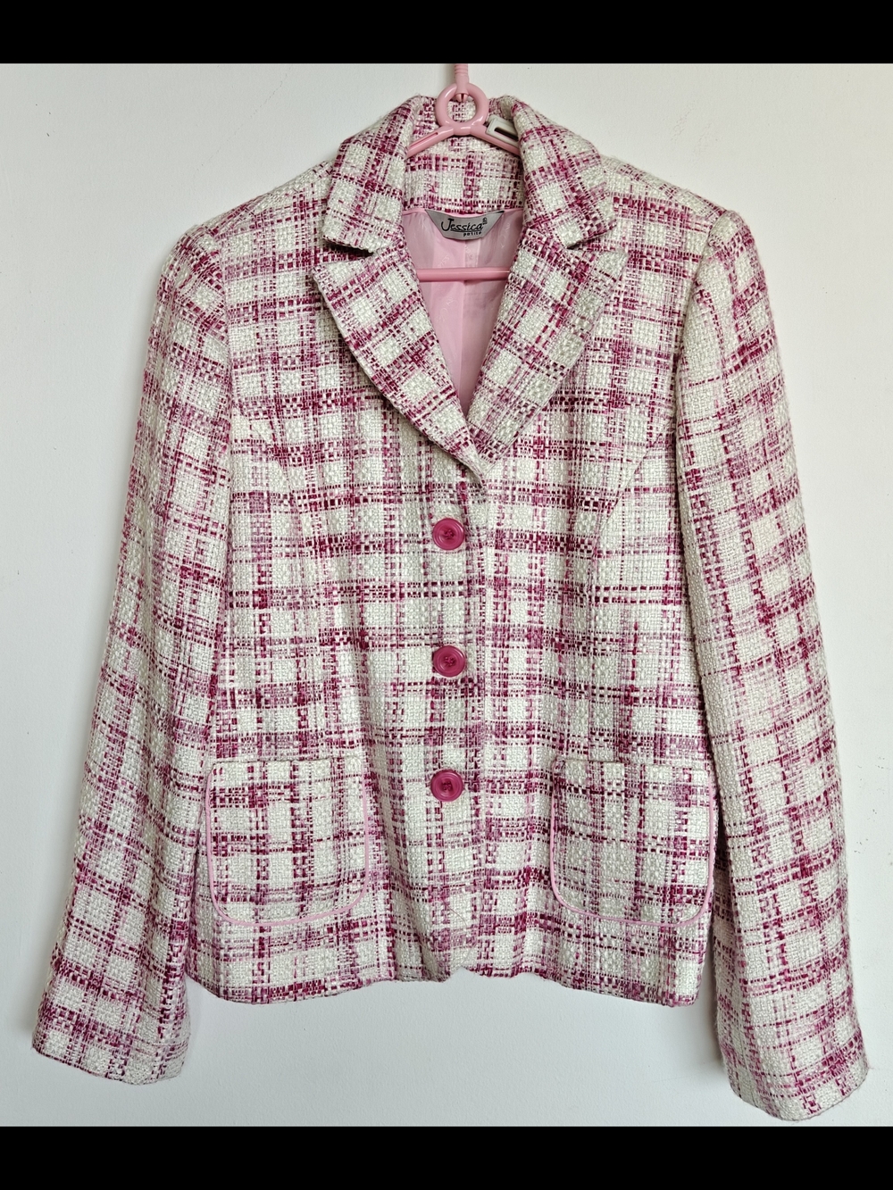 Jessica Pink and White Plaid Tweed Blazer
